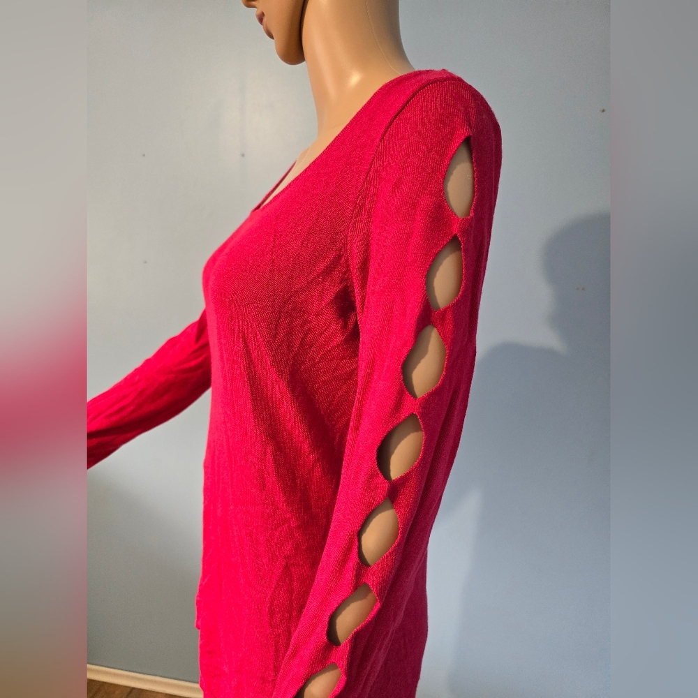 Hot Pink Sweater with Cut-Out Sleeves